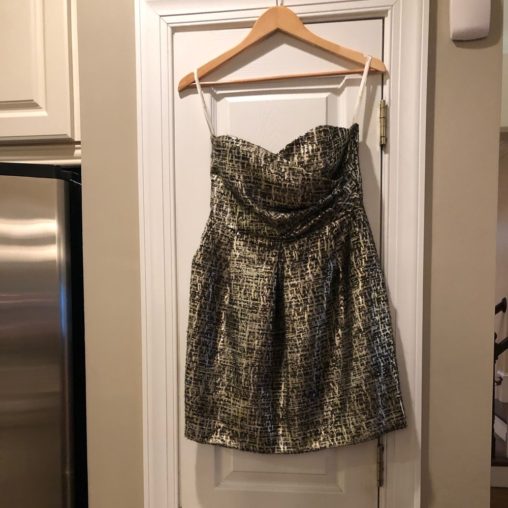Shoshanna metallic tweed strapless dress
